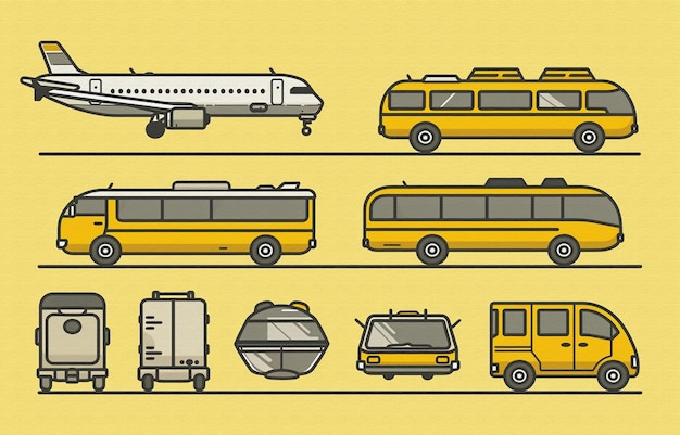 eine Cartoon-Zeichnung eines Busses mit einem Auto und einem Bus auf der Seite