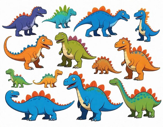 Foto eine cartoon-zeichnung eines dinosauriers mit verschiedenen farben