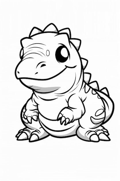 eine Cartoon-Zeichnung eines kleinen Dinosauriers, der auf dem Boden sitzt