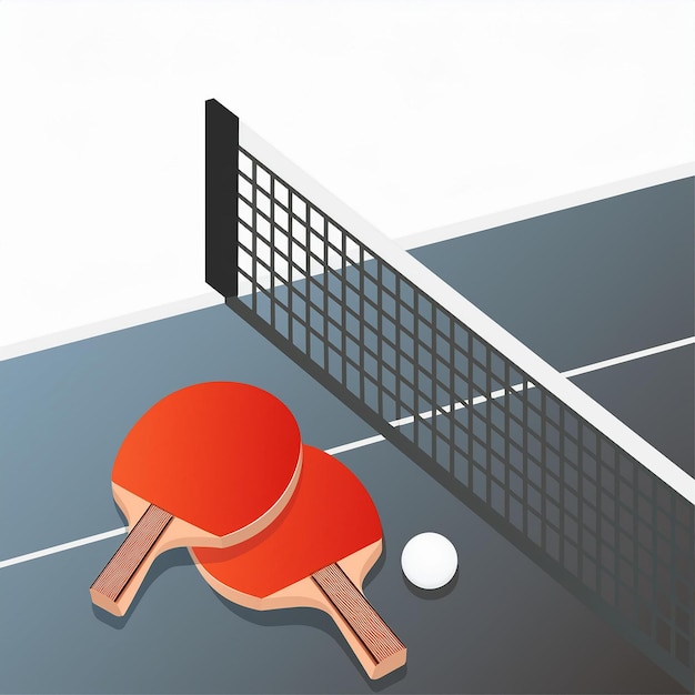 eine Cartoon-Zeichnung eines Tennisnetzes mit einem Ball und einem Ball in der Mitte