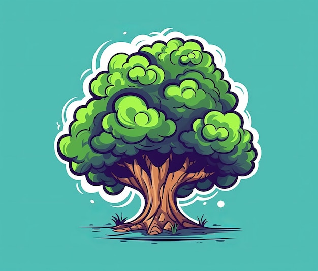 Eine Cartoonillustration eines Baums mit dem Wort Baum darauf.