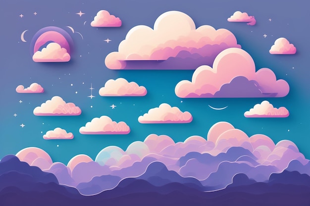 Eine Cartoonillustration eines Himmels mit Wolken und dem Mond.