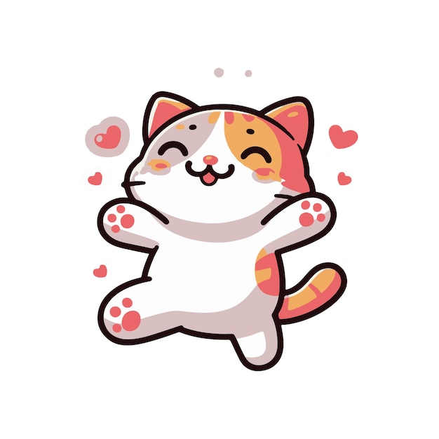 eine Cartoonkatze mit Herzen auf dem Rücken und eine rosa und weiße Katze mit Herzen an der Vorderseite