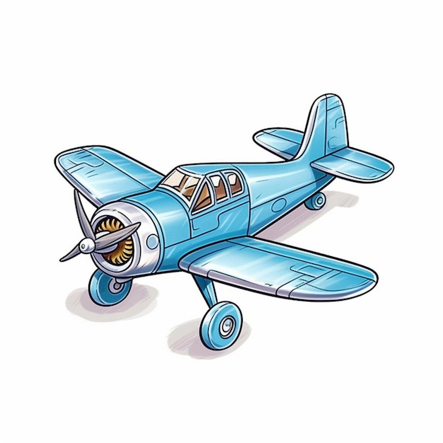 Eine Cartoonzeichnung eines blauen Flugzeugs mit dem Propellerpropeller.