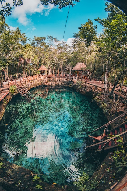 eine cenote in der natur mit wunderschönem wasser zum baden