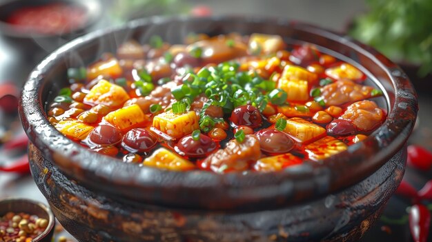 Foto eine cg-illustration von chinese food hot pot und casserole, die auf einem weißen hintergrund isoliert sind. cg-art-konzeptillustration eines konzepts realistisches cartoon-ähnliches objekt digitale cg-art