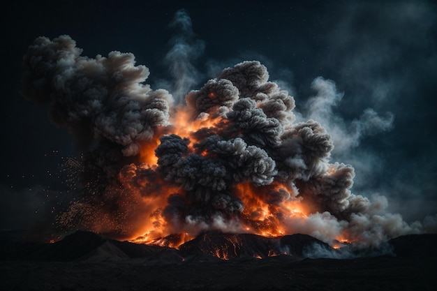 Eine chaotische Explosion von Rauch und Flammen vor einem dunklen Hintergrund