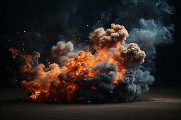 Eine chaotische Explosion von Rauch und Flammen vor einem dunklen Hintergrund