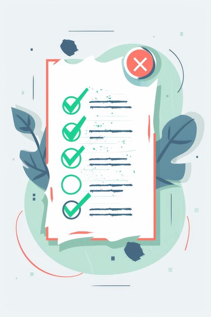 Foto eine checkliste mit einem grünen kontrollzeichen und roten kreuzen
