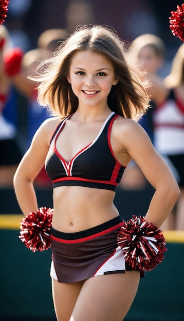 eine Cheerleader in rot-schwarzer Uniform