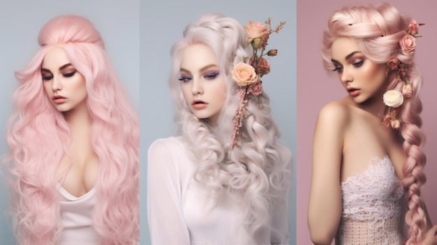 Eine Collage aus verschiedenfarbigen Frisuren