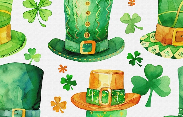 eine Collage aus vier verschiedenen Hüten mit Shamrocks