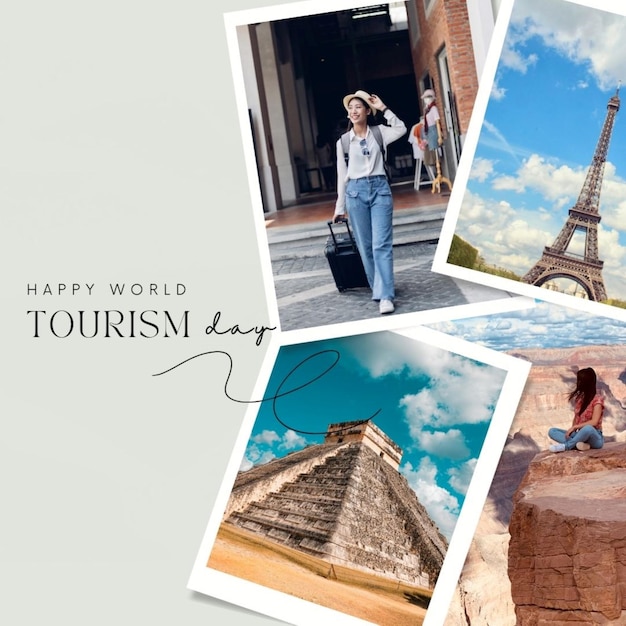 eine Collage von Fotos mit einer Frau, die einen Reise-Sack trägt