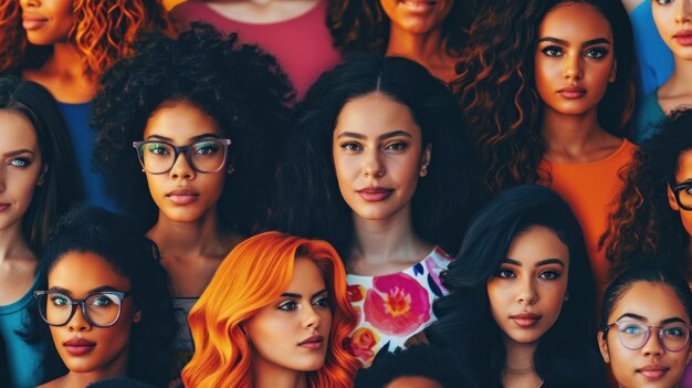 Eine Collage von Frauen mit verschiedenen Haarfarben und Augenfarben ai