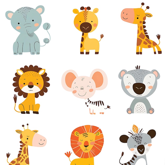 eine Collage von Giraffen und Giraffen mit verschiedenen Tieren