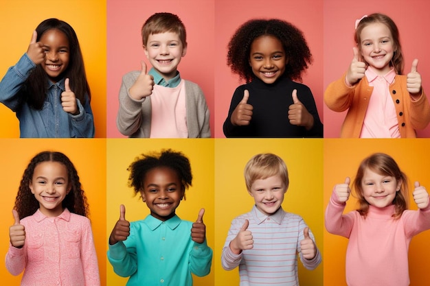 Foto eine collage von kindern, die daumen nach oben zeigen