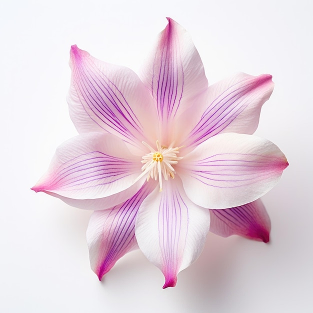 Eine Columbine-Blume isoliert auf weißem Hintergrund, Draufsicht. Blumenmuster