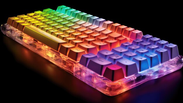 Foto eine computer-tastatur mit glühendem plastik und mehrfarbigen lichtern