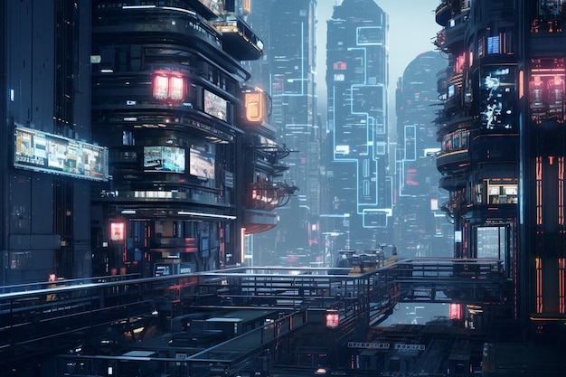 Eine Cyberpunk-Stadtlandschaft, in der sich Street Art nahtlos einfügt 00231 02