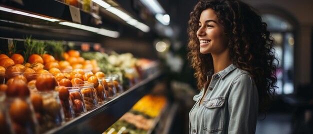 Eine Dame, die Waren in einem Supermarkt bewertet