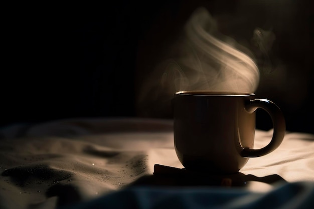 Eine dampfende Tasse Kaffee durch die BedAI-Technologie generiertes Bild