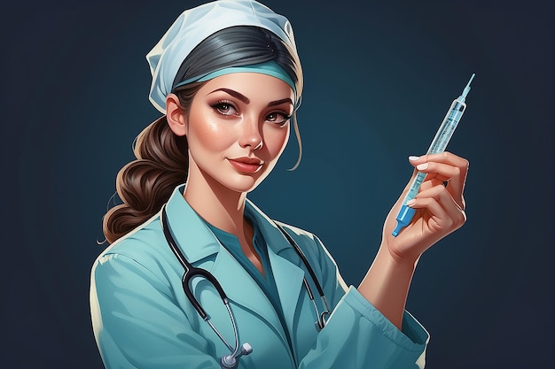 Eine Darstellung einer Arztin mit einer Spritze