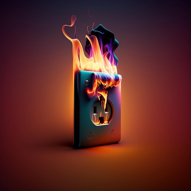 Eine Darstellung einer brennenden Steckdose. KI