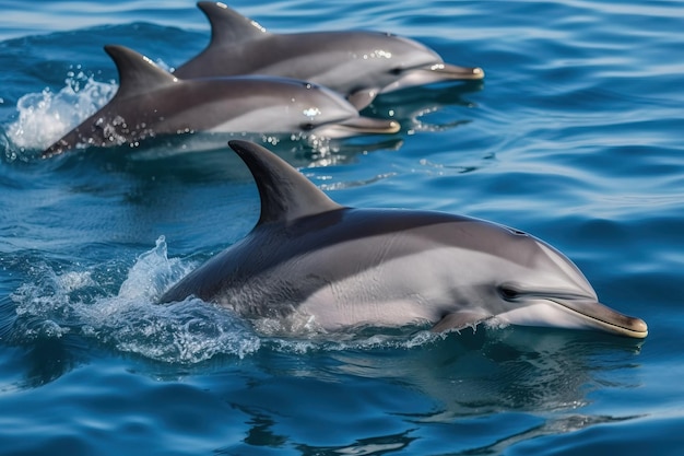Eine Delfinfamilie schwimmt im Ozean