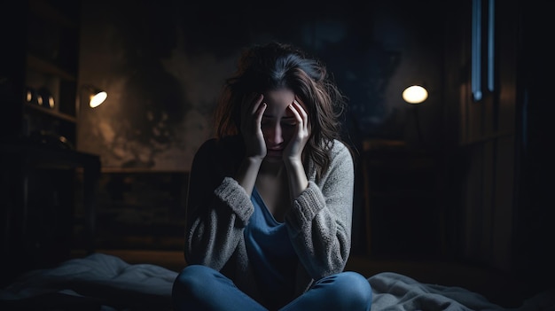 Eine depressive Frau, die im Bett liegt, kann morgens wegen Schlaflosigkeit nicht lange schlafen