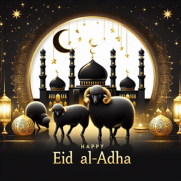 Eine Design-Karte mit "Glücklicher Eid Al Adha"