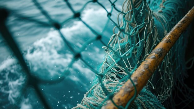 Foto eine detaillierte ansicht eines seils auf einem boot kann verwendet werden, um nautische themen darzustellen oder ein gefühl des abenteuers zu vermitteln