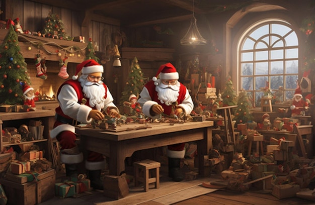 Foto eine detaillierte darstellung der mit spielzeug gefüllten spielzeugwerkstatt des weihnachtsmanns