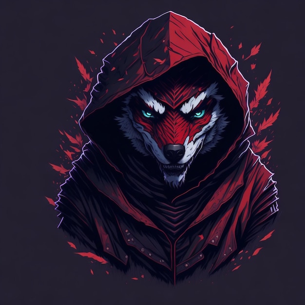 Eine detaillierte Illustration des brüllenden roten Ninja-Wolfs