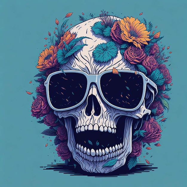 Eine detaillierte Illustration eines Dead Skull mit trendigem T-Shirt-Design mit Sonnenbrille