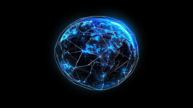 Eine digital dargestellte abstrakte Erde mit leuchtenden Linien und Knotenpunkten, die die globale Konnektivität darstellen