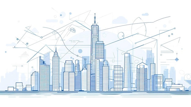 Eine digitale Darstellung eines Stadtlandschafts mit verschiedenen Gebäuden und Strukturen
