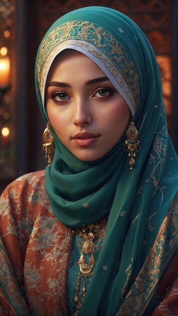 Eine digitale Illustration eines schönen Mädchens in Ramadan-Vibrationen