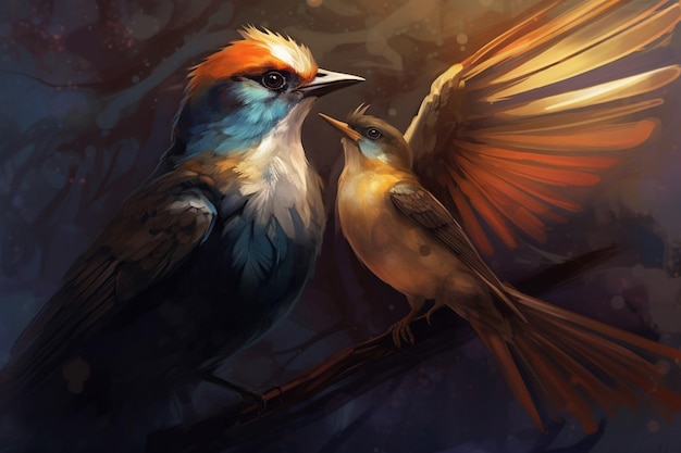 Eine digitale Illustration eines Vogels mit einem Vogel auf dem Bild