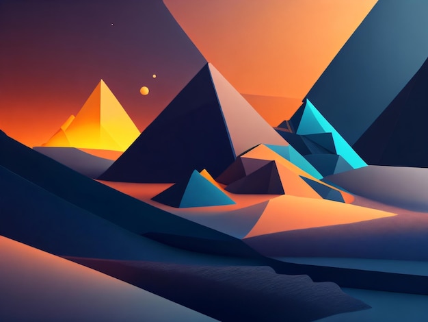 Eine digitale Illustration von Pyramiden in Blau und Orange