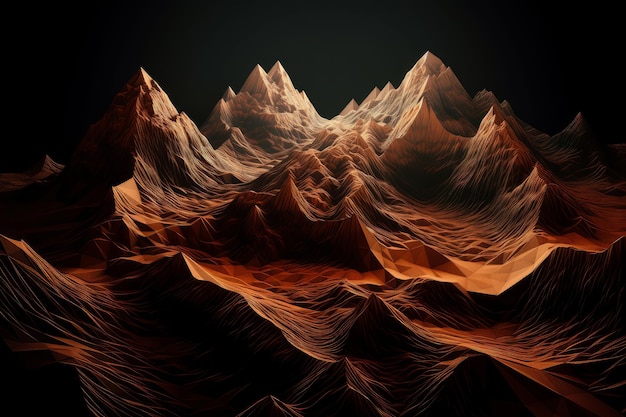 Eine digitale Kunst der Berge mit dem Wort Berg auf der Unterseite