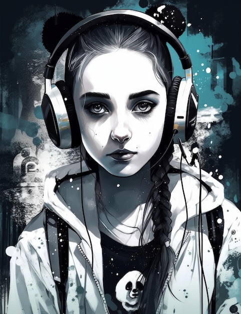 Eine digitale Kunst eines Mädchens mit Kopfhörern auf dem Kopf