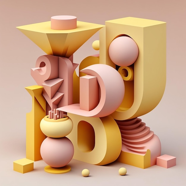 Eine digitale Kunstillustration eines Buchstabens b mit einer Vase und einer Vase.