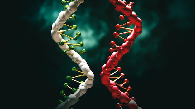 eine doppelte DNA-Helix mit einem Strang, der in heldenhaften Grüntönen gefärbt ist und das Positive darstellt