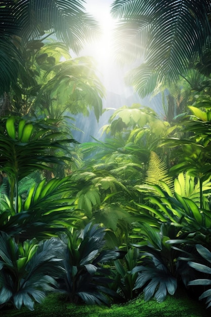 Eine Dschungelszene mit der Sonne, die durch die Blätter scheint