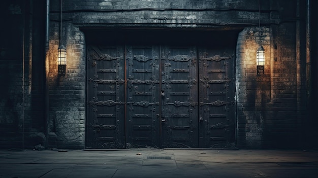 Eine dunkle Backsteinmauer mit einer Tür, auf der „Willkommen in der Dunkelheit“ steht.