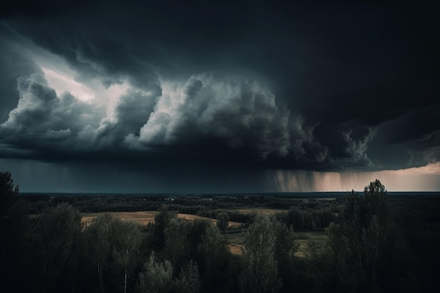 Eine dunkle Gewitterwolke mit einem Gewitter im Hintergrund