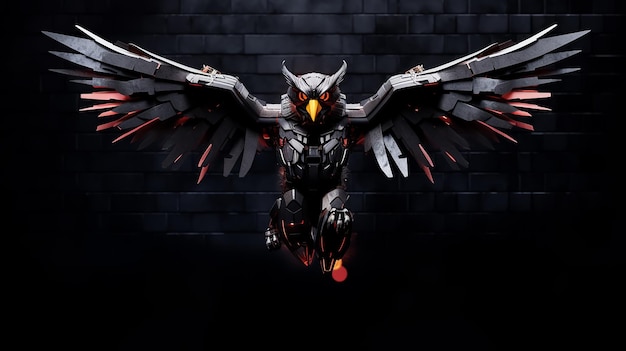 Eine dunkle Wand mit einem Vogel mit Flügeln, auf denen „Der dunkle Ritter“ steht