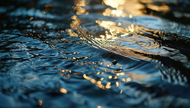Eine dunkle Wasseroberfläche mit goldenen Lichtreflexen