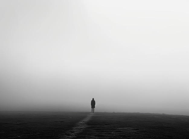 Foto eine einsame figur steht im nebel