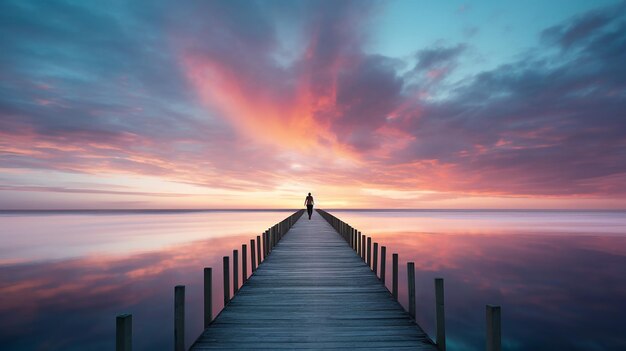 Foto eine einsame figur steht in einer sehr ungewöhnlichen landschaft